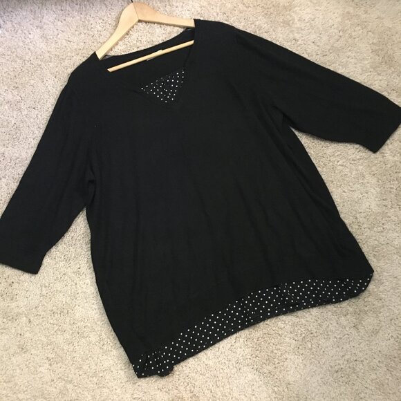 Reitmans Black Rayon Cotton Sweater With Polka Dot Fabric Insert - Picture 11 of 15